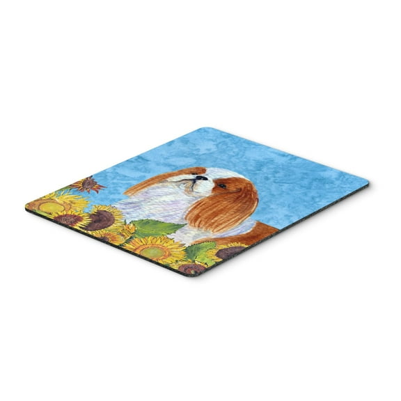 "English Toy Spaniel in Summer Flowers Mouse Pad Hot Pad or Trivet"