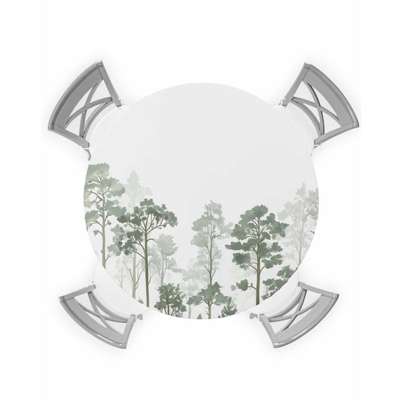 nqOlkjepod Forest Nature Tree Round Tablecloth, Fitted Table Cover with Elastic for 36"-44" Round Tables, Wild Plant Botanical Green White Table Cloth Outdoor Dinning Party Waterproof Tablecloths