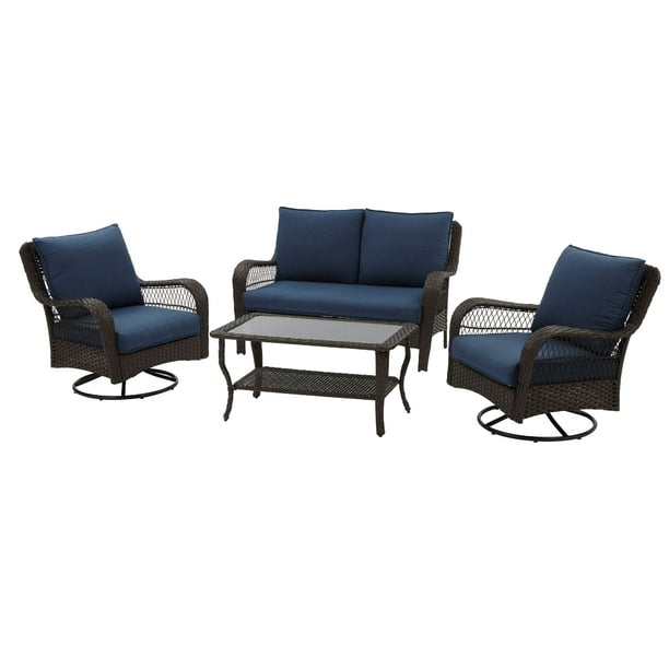 Wicker Patio Furniture Conversation Set, 4 Piece Patio Furniture Conversation Set Wicker With Swivel Chairs