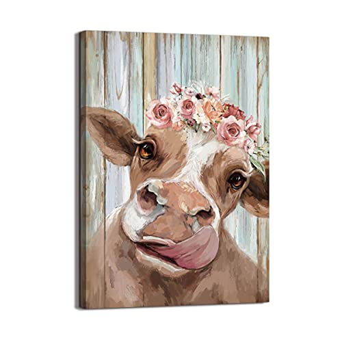 Country Farmhouse canvas Printing Rustic Bedroom Decor Retro Cow ...
