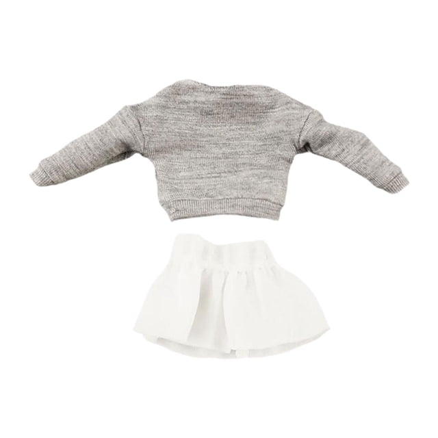 Sudadera con capucha y falda de manga larga a escala 1/12, disfraz informal ajustado con hombros descubiertos top gris