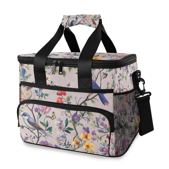 FORMRS Insulated Cooler Bag 24 Cans Capacity Soft Leakproof Lunch Box with Side Pockets, Purple Floral Pattern
