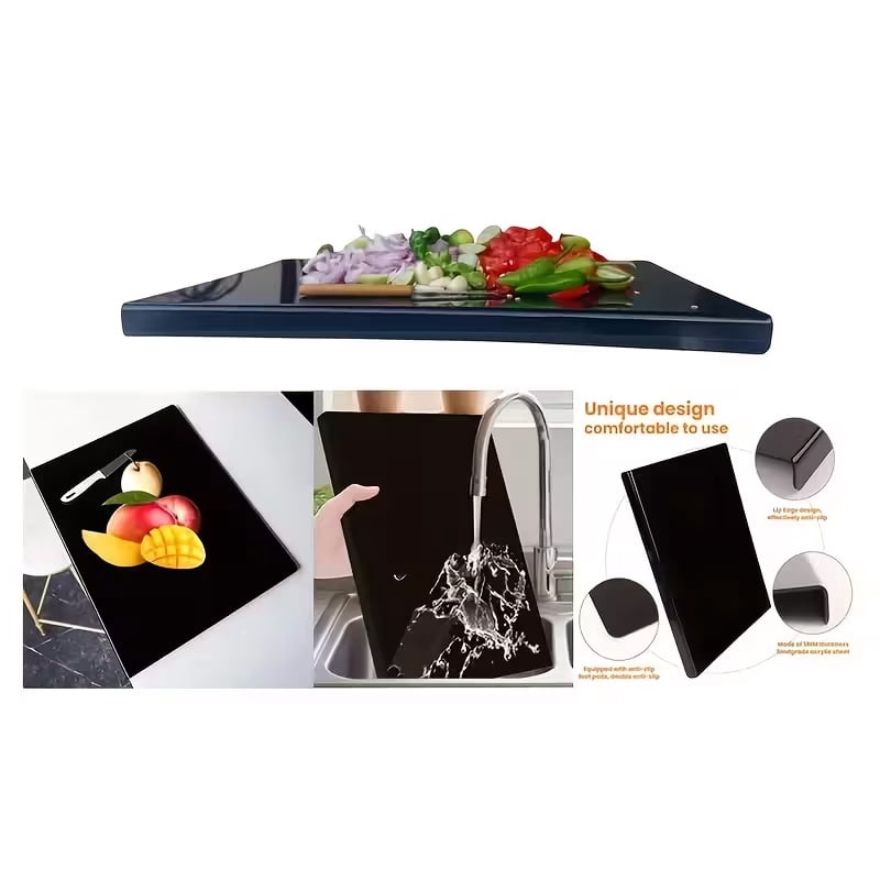 EVER BETTER Large Acrylic Cutting Board with Lip Non Slip 17.5"L x 13.4"W Black Cutting Board Chopping Acrylic Countertop Protector Cover Shatter Resistant for Home Restaurant Kitchen Sink Stove