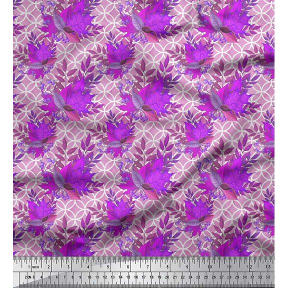 Soimoi Cotton Poplin Fabric Curve Diamond & Autumn Leaves Print Sewing Fabric Yard 56 Inch Wide
