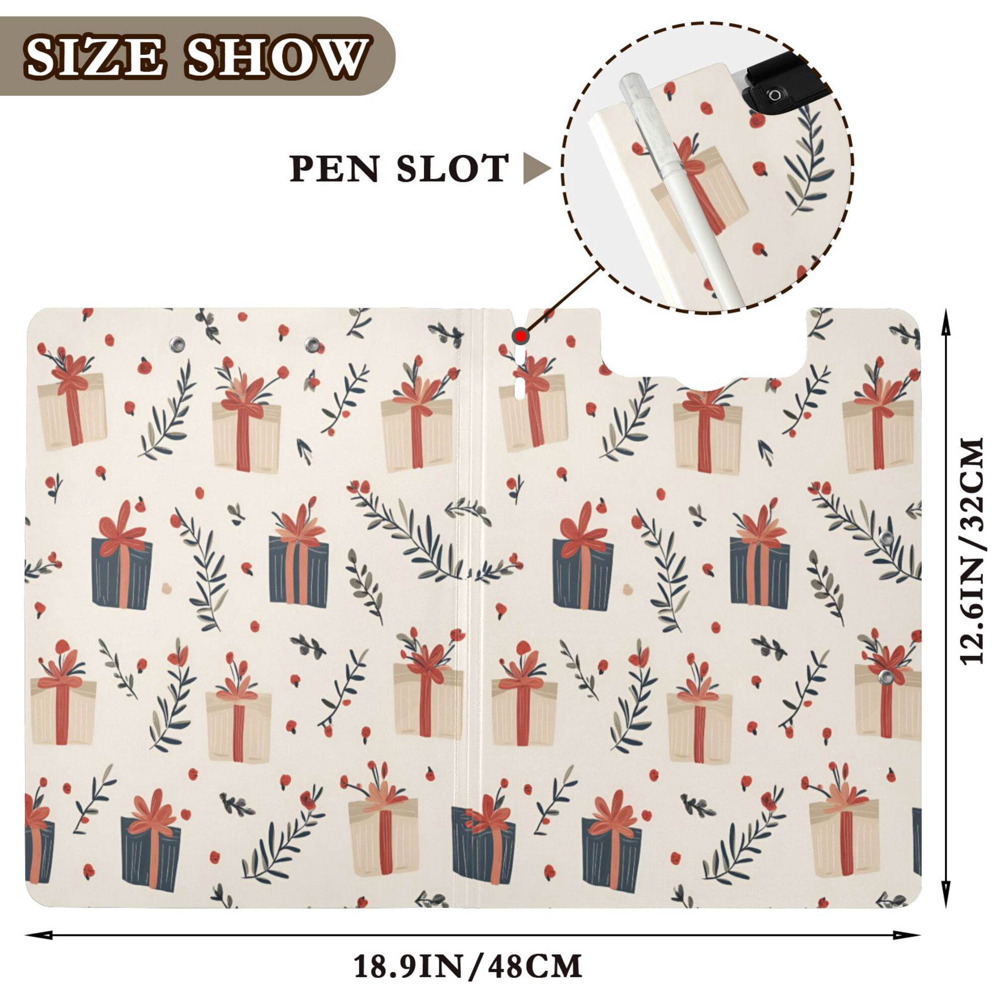 FORMRS A4 Clipboard Folder with Pen Holder Horizontal Foldable School Office Binder, Christmas Gift Pattern