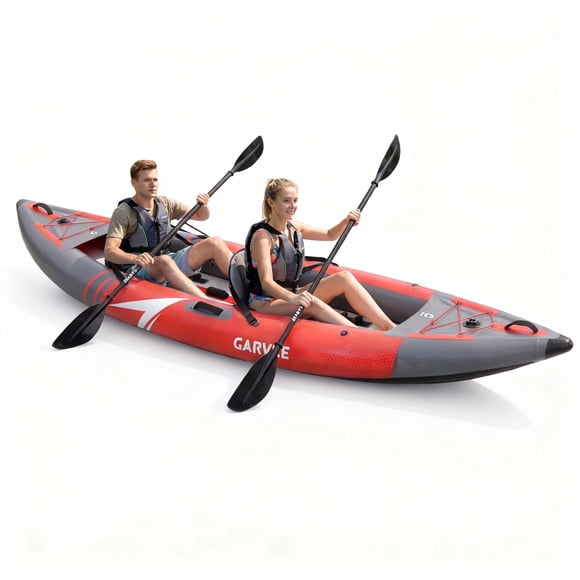Garvee Ensemble de Kayak Gonflable pour 2 Personnes, Capacité de Charge de 150 x 39 x 16 Po, 450 lb, Rouge
