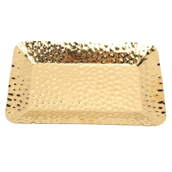 Yajisi Gold Hammered Serving Tray, Stainless Steel Rectangular Appetizer & Snack Platter for Kitchen Bathroom, 7.09 x 4.33 x 0.79 Inches