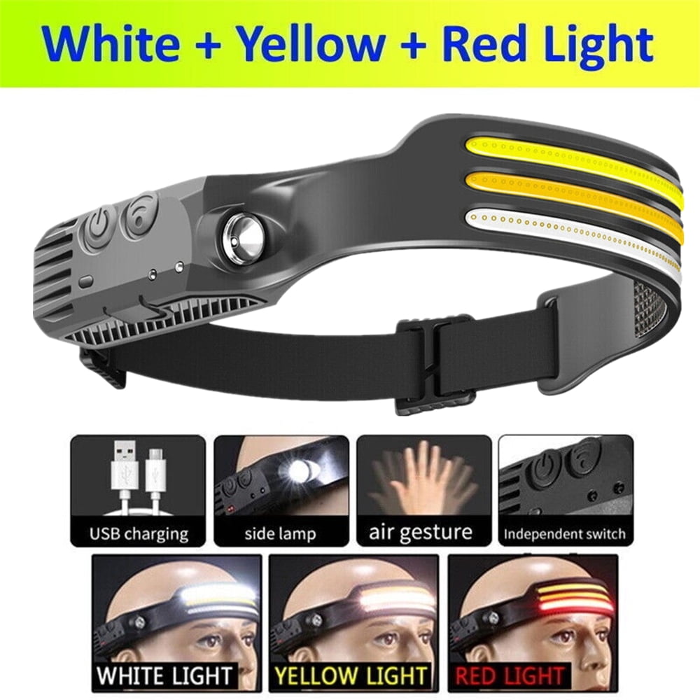 Dazone COB LED Headlamp Headlight Flashlight Color, USB Rechargeable  Torch Headlight Flashlight Work Light Bar Head Band Lamp, Motion Sensor,  Waterproof Outdoor Camping 10 Modes