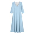 thumbnail image 7 of Ayolanni Dresses for Women 2026 Long Sleeve V Neck Beach A-Line Maxi Dresses Casual Solid Flowy Pleated Long Dress Blue M, 7 of 7