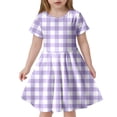 thumbnail image 1 of LUOGENLI Robe Mode pour Enfants à Carreaux Ajustée à Manches Courtes (6 14 Ans) Robe pour Filles en Denim Grande Taille Violet Pâle 12-14 Ans, 1 of 4