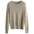 thumbnail image 5 of Sweaters for Women Long Sleeve Crew Neck Ribbed Knit, Lightweight Soft Cozy Warm Pullover Tops Khaki L, 5 of 5