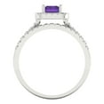 thumbnail image 4 of 1.57ct Brilliant Emerald Cut Natural Amethyst 18K White Gold Halo Solitaire with Accents Engagement Bridal Wedding Ring Band Set size 5, 4 of 7