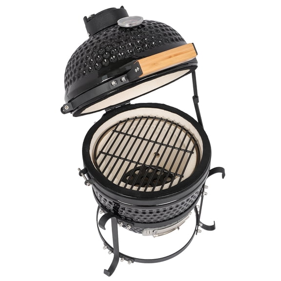 Veryke 13in Egg Style Ceramic Charcoal Kamado Grill, Roaster and Smoker for Outdoor Picnic BBQ Barbecue - Black