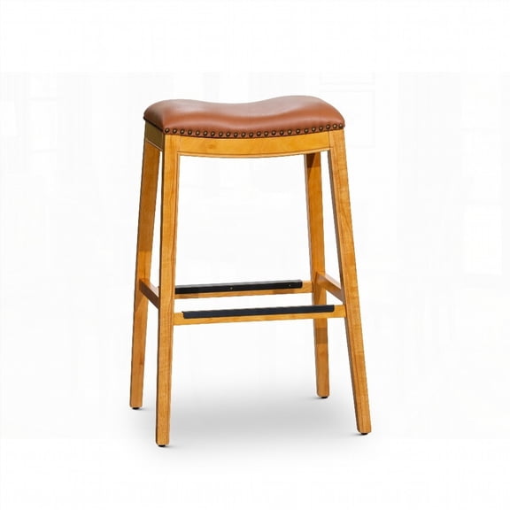 30" Bar Stools - Solid Wood with Saddle Leather Seat - 1-Piece for Bars