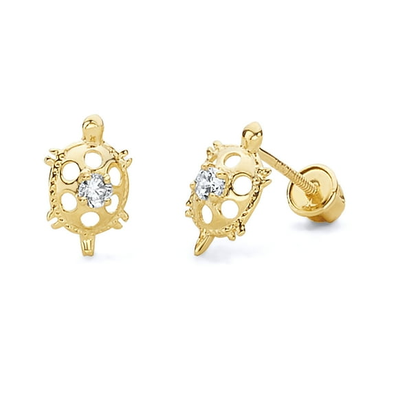 Wellingsale 14K Yellow Gold Polished Turtle Stud Earrings With Screw Back