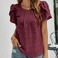 thumbnail image 2 of Fesfesfes Womens Shirt Womens Fashion Short Sleeves Round Neck Solid Color Loose Tops Blouse Knitted Sweater Women Short Sleeve Shirt XS(US:2), 2 of 7