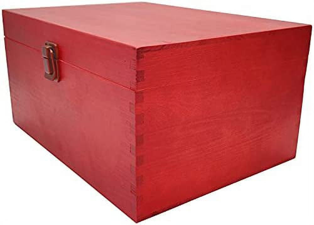 RED Large Unfinished Wood Box With Hinged Lid And Front Clasp For Arts