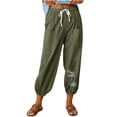 thumbnail image 1 of High Waist Pants Women's Casual Solid Color Printed Pants Comfortable and Breathable High Waist Drawstring Pocket Pants, 1 of 7