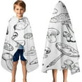 thumbnail image 3 of Black Mushroom Line White Pattern Hooded Bath Towel，50"x30" for Ages 3 To 12 Kids, Quick Dry Lightweight Soft Microfiber Hood Beach Towel Cover Up for Kids, 3 of 7