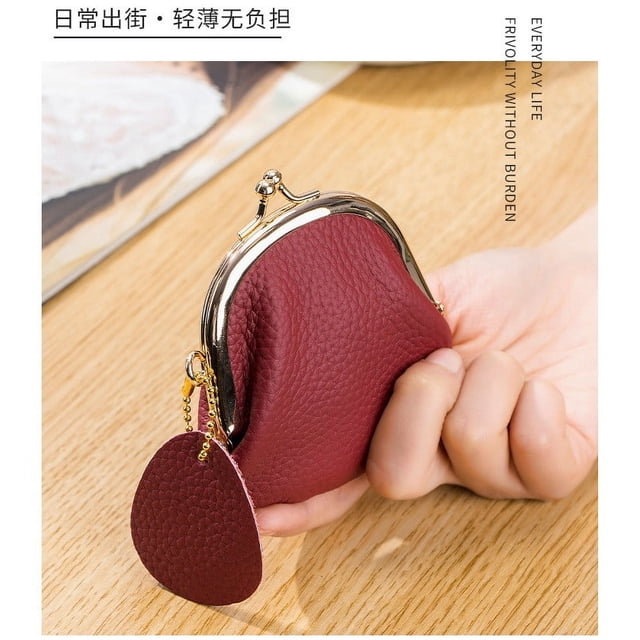 Monedero pequeño de cuero para mujer, monedero de piel de vaca, minibolso con clip