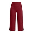 thumbnail image 7 of OGLCCG Yoga Capris for Women Summer High Waisted Side Slit Capris Athletic Below the Knee Cropped Pants with Pockets,Wine, 7 of 7