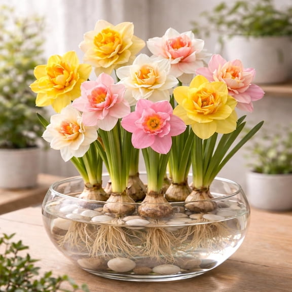 Indoor Pre-Chilled Doubkle Daffodil Bulbs for Forcing Indoors - Grow in Water or Dirt Indoors - Prechilled Indoor Bulbs - Bright Blooms During Cold Winter - Holiday Hostess Gift (5 Bulbs)