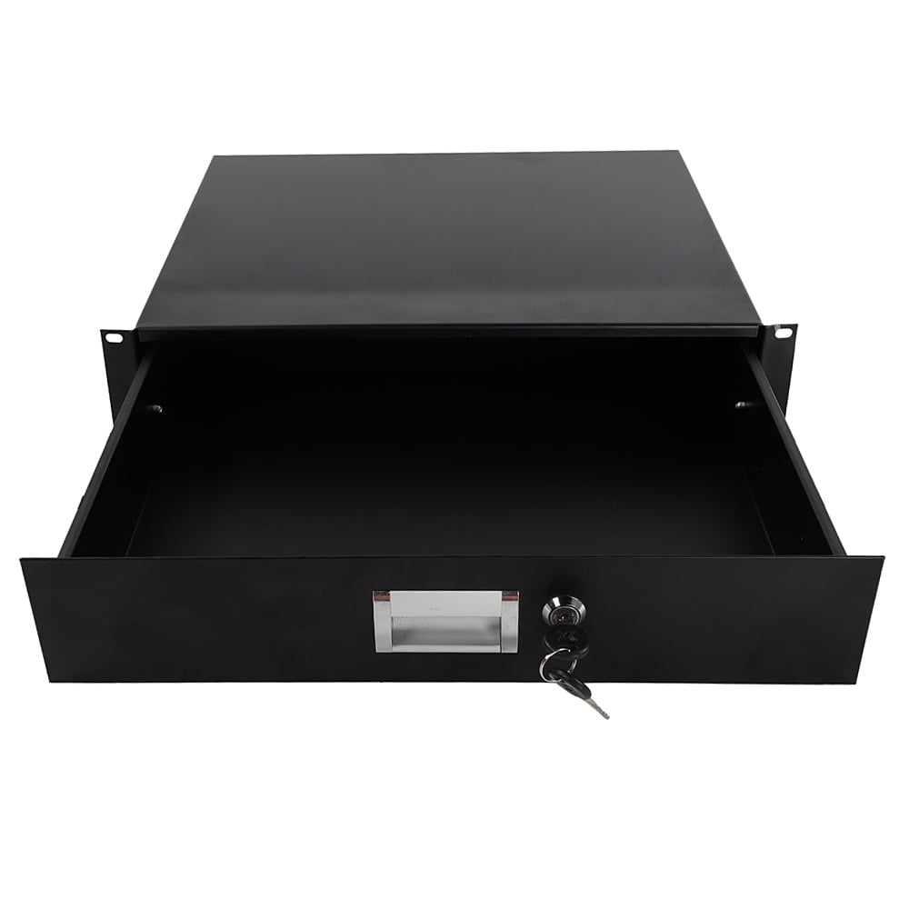 19" 2U Steel Plate DJ Drawer Equipment Cabinet with Keys Black