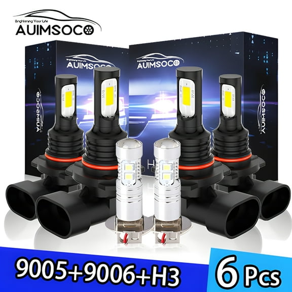 Hi-Lo Bulbs Fog Lights 6x Led Headlight 9005 9006 H3 Combo Kit 8000LM Bright White Lights 6000k Easy Install Non-polarity For Chevrolet K3500 1990 1991 1992 1993 1994 1995-2000