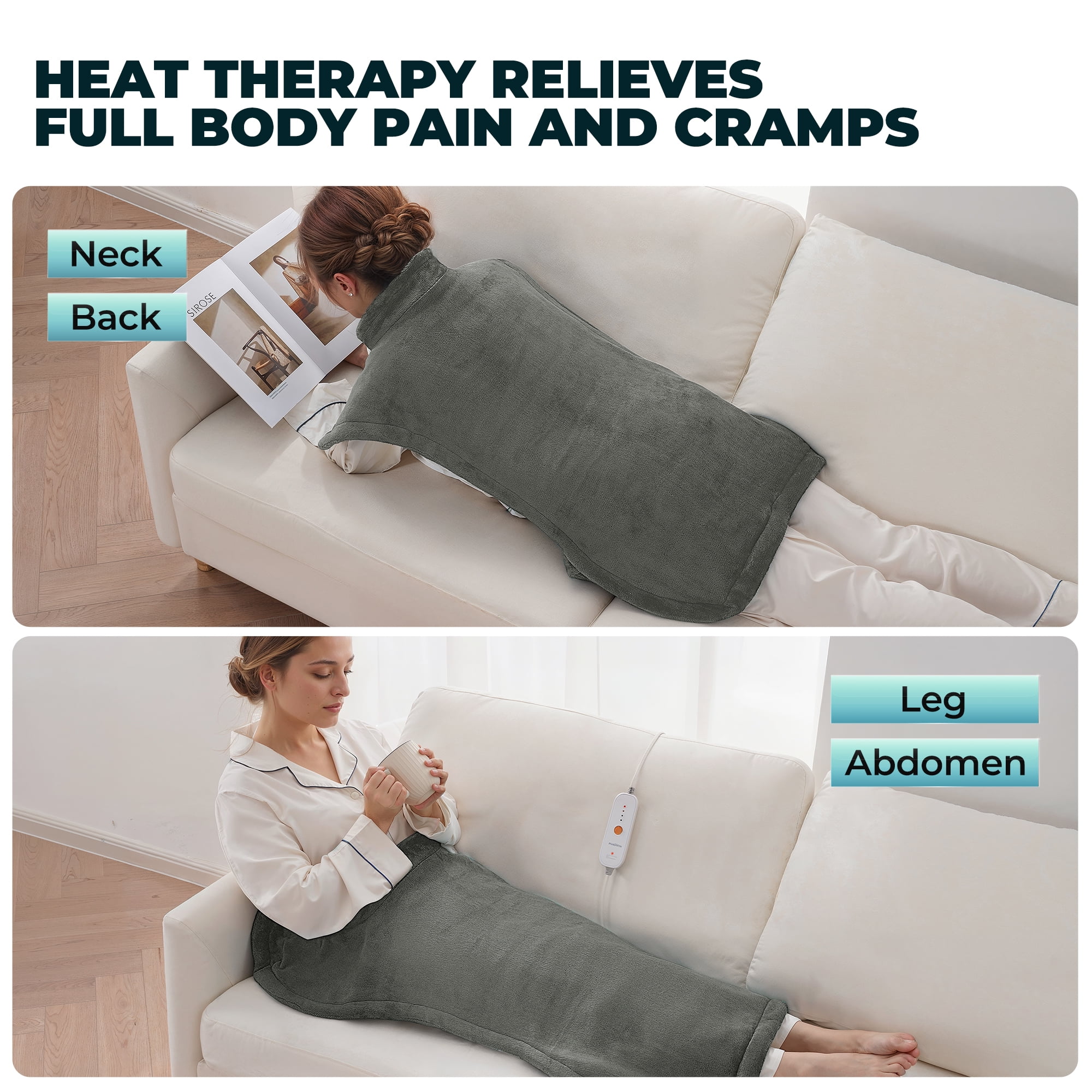 MaxKare Extra Large Flannel Heating Pad with 4 Heat Settings & Auto Shutoff for Full Body Stress Relief, Gray, One Size (24"x40")