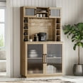 thumbnail image 3 of BELLEZE Coffee Wine Bar Cabinet with Power Outlet, 72" Rustic Liquor Cabinet, Tall Buffet Cabinet with Storage Kitchen Pantry Cupboard Wine& Glasses Rack Server with Hutch for Home Dining Room, Camel, 3 of 7
