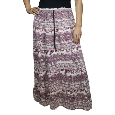 Gypsy Maxi - Mogul A-Line Maxi Skirt Purple White Printed Comfy Cotton Blend Bohemian Gypsy Hippie Chic Ethnic Long Skirts