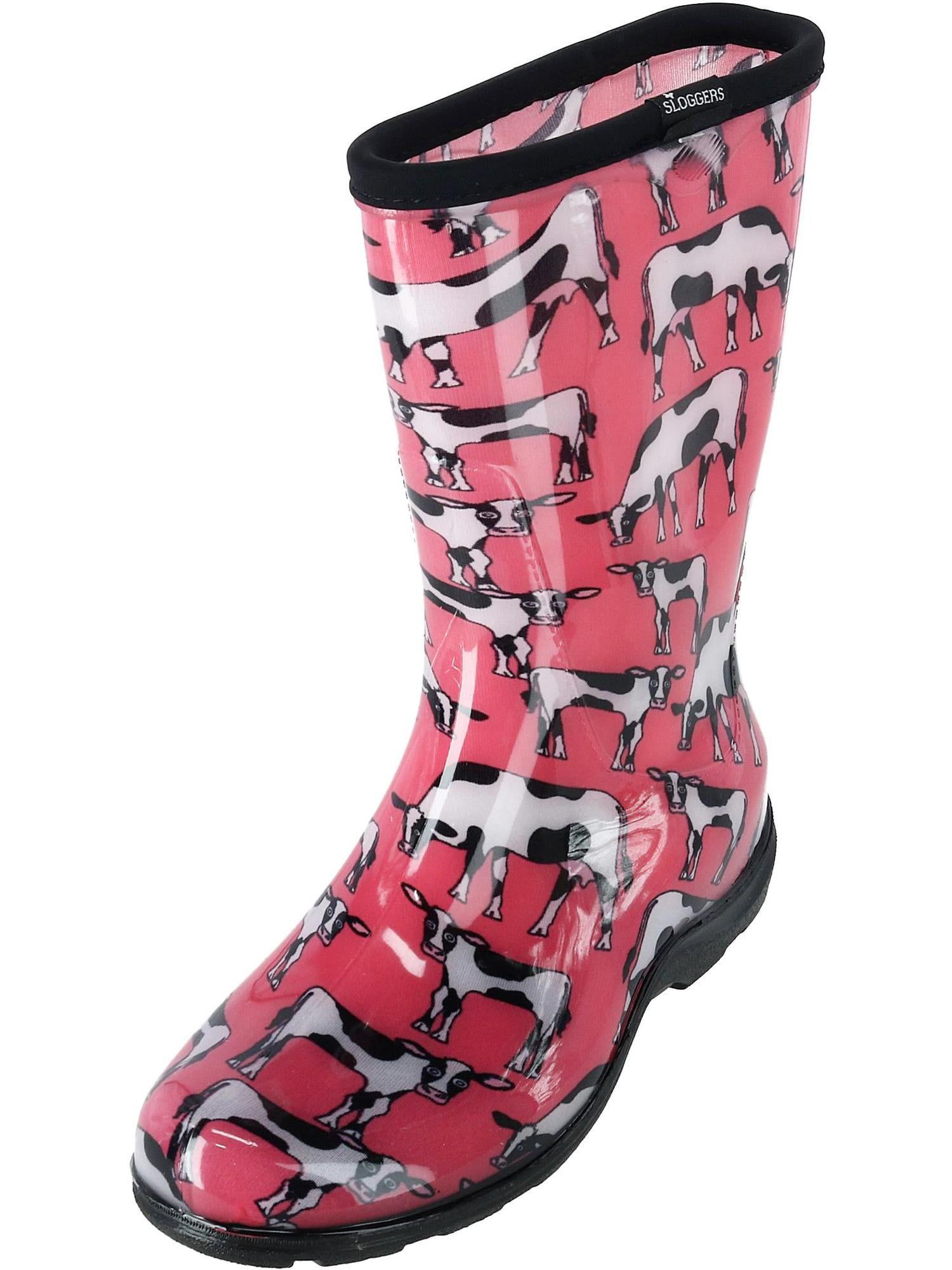 womens cow print rain boots