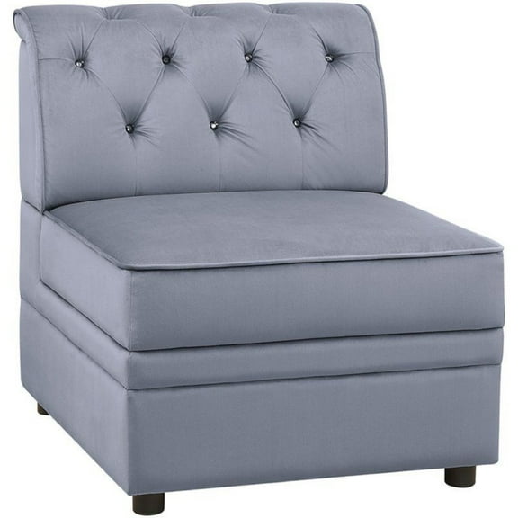 Traditional Style Velvet Modular Armless Chair with Tufting Gray