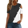 thumbnail image 2 of Royisotas Summer Plus Size Tops for Women Casual Short Sleeve White Shirts Cold Shoulder Button Crew Neck Color Block TShirts, 2 of 7