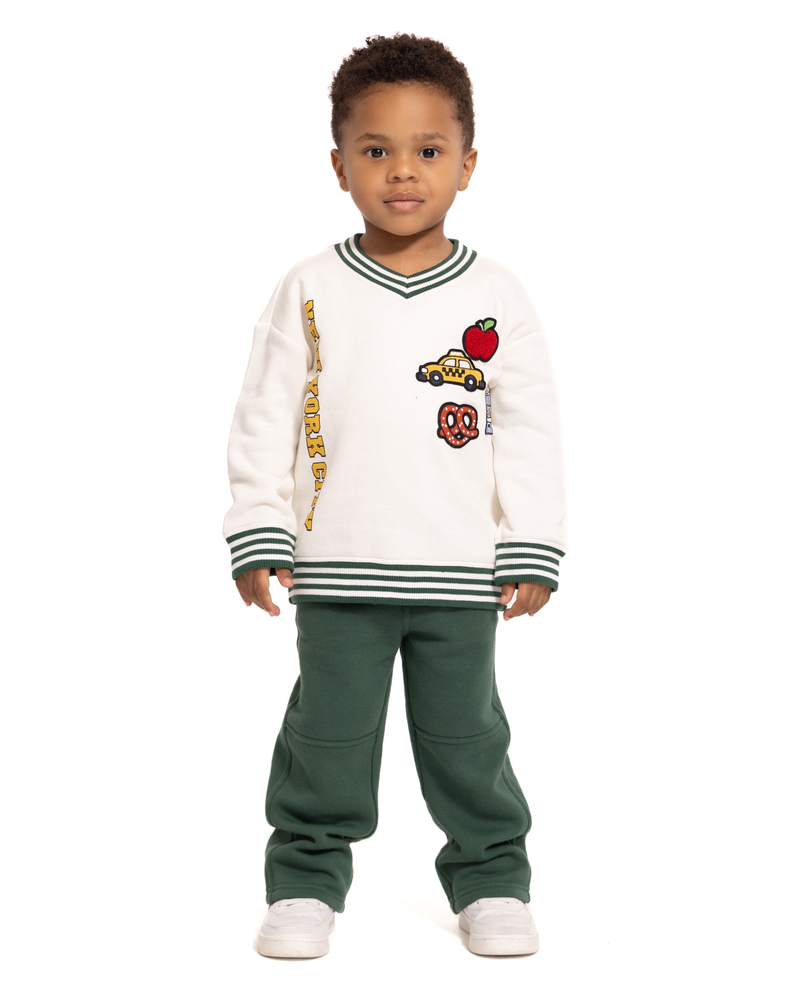 Wonder Nation Toddler Boys Embroidered Patch Graphic V Neck Sweatshirt, Sizes 12M-5T