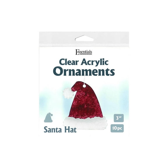 Essentials By Leisure Arts Clear Acrylic Ornaments 3" Santa Hat 10pc, Laser cut ornament blanks for decorating with vinyl, paint, stickers and more