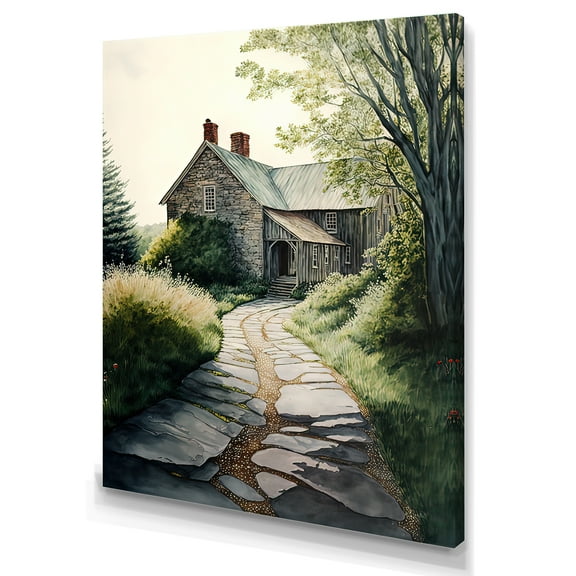 Designart Charming Cabin And Path III Canvas Wall Art