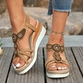 thumbnail image 2 of Hopeusnice Sandals for Women Non-Slip Pu Summer Shoes Soft Breathable Open Toe Sandals Women's Sandals Wedge Heel Trendy Round Toe Roman Boho Style Shoes for Beach Comfortable Walking Shoes Khaki 43, 2 of 9