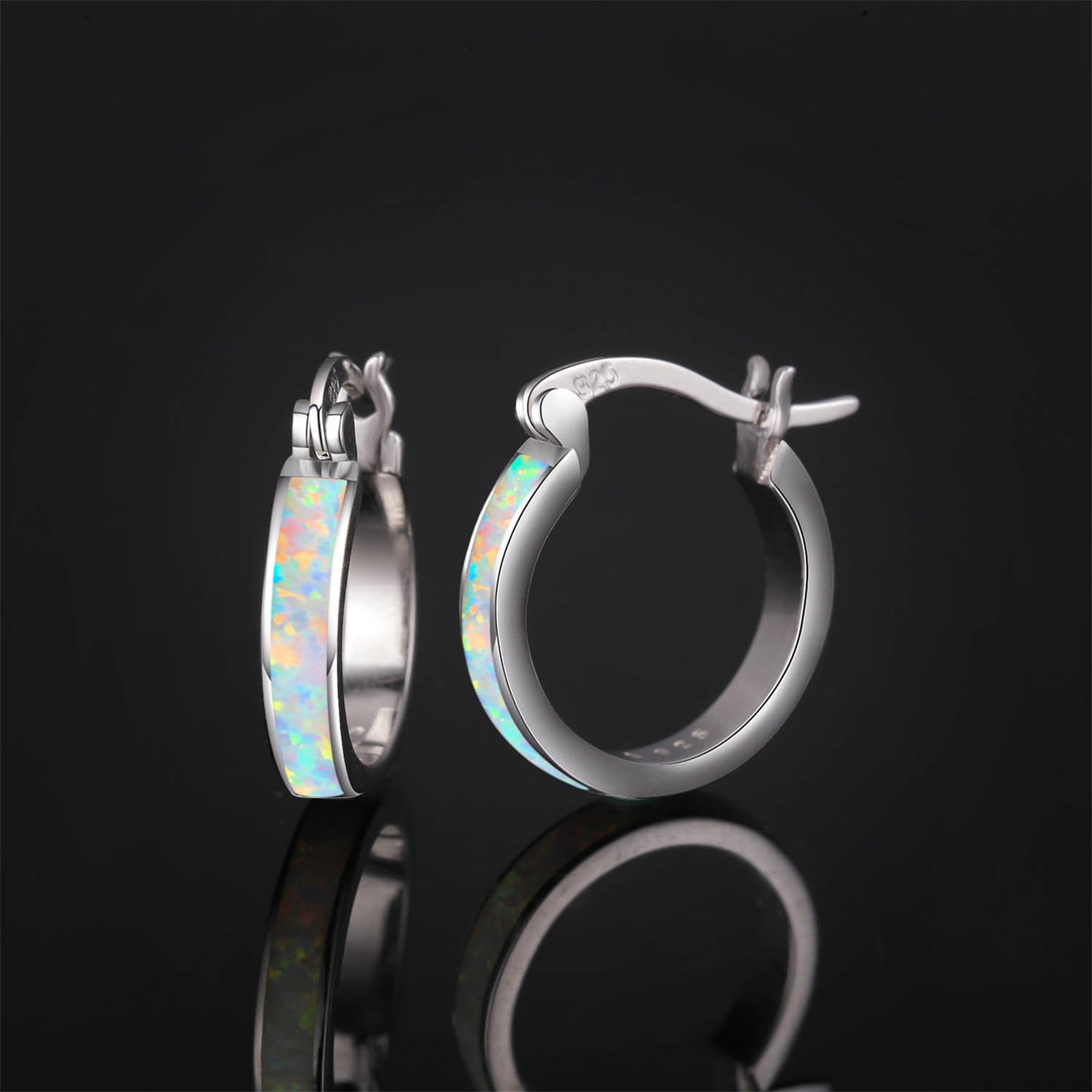 Coachuhhar Opal Huggie Earrings, Colorful Opal, 925 Sterling Silver, Silver Clean Cloth
