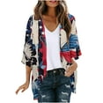 thumbnail image 3 of UVEASISHA Kimono Cardigans for Women 4th of July Open Front Cardigan Jackets 3/4 Sleeve Casual American Flag Kimonos Summer Lightweight Beach Coverups Multicolor S, 3 of 8