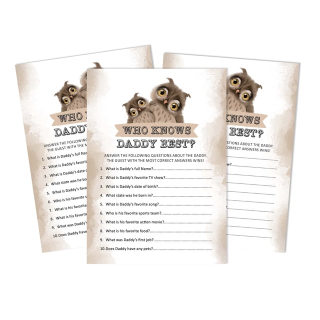 Inkdotpot Owl Bird Who Knows Daddy BestBaby Shower GameCards FunActivity Cards Set Of 50Party Theme