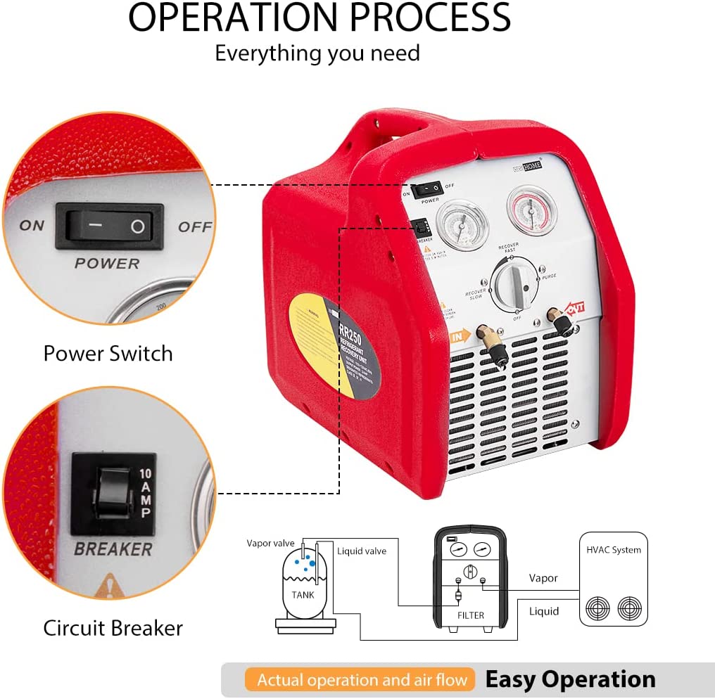 SPECSTAR 110-120V AC 60Hz 3/4HP Single Cylinder Portable Refrigerant Recovery Machine, Red