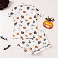 thumbnail image 4 of XAOFW Halloween Girls Pajamas Sets Short Sleeve Lapel Cartoon Print Shirts And Shorts Two Piece Sleepwear Loungewear Sets Breathable Nightwear 7-8 Years, 4 of 9