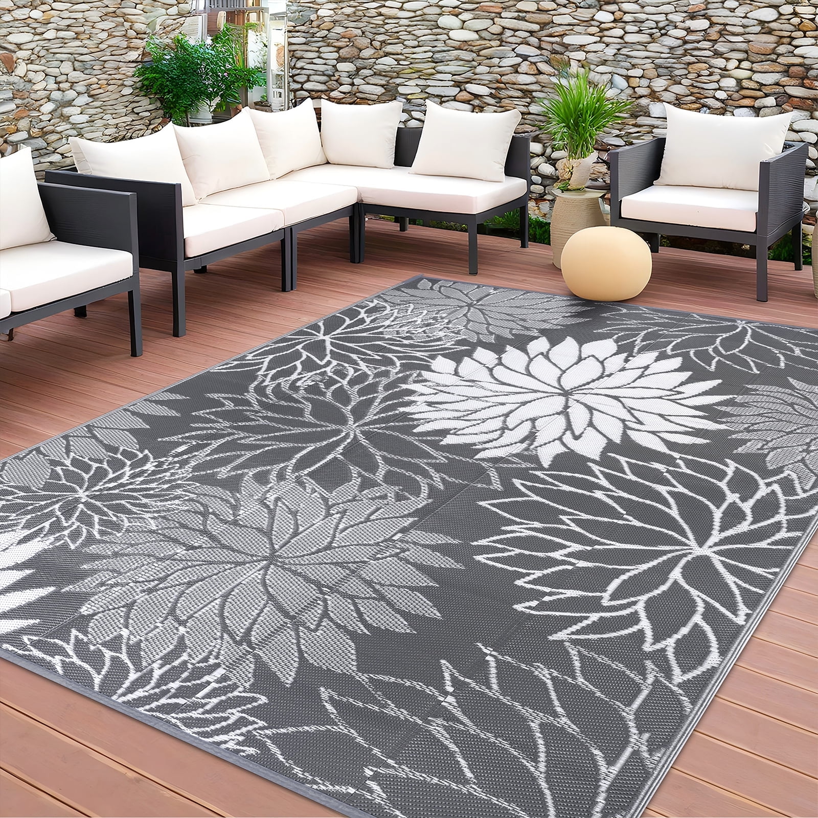 Ileading Outdoor Rugs for Patios 6'x9' Waterproof Patio Mat Plastic Straw Rug Reversible RV Camping Tent Rug Outside Area Rug for RV, Patios,Deck, Beach,Balcony, Camping
