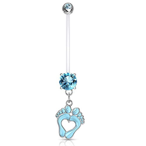 Pierced Owl Double Jeweled Heart Baby on Board Dangle Pregnancy Maternity Belly Button Ring Retainer