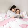 thumbnail image 4 of Castle Fairy Pink Bow Letter J Twin Comforter Sets 3-Piece for Girls,Ribbon Pattern Bedding Set,Pink Reversible, 4 of 6