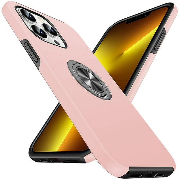 Hidden Series Designed for iPhone 13 Pro Case 5G, [Heat Dissipation] [No Fall-Off Kickstand] 360°Metal Ring, Military Grade Shockproof Phone Case for iPhone 13 Pro 6.1 Inch, Pink