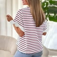 thumbnail image 3 of Women Striped Tops Ruffle Sleeve Casual Basic T Shirts Crewneck Short Sleeve Shirt Summer Outfits, 3 of 5