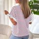 thumbnail image 3 of Tops de Cuello Redondo para las Mujeres Casual Color Sólido Hombro Manga Corta Suéter, Moda Ligera Blusa de Poliéster para Primavera Verano Diario, 3 of 5