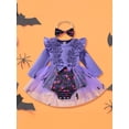 thumbnail image 5 of Newborn Baby Girl Halloween Outfit Bat Pumpkin Print Flower Long Sleeve Tulle Patchwork Romper Dress With Headband 1 3 6 9 12 18 Months Cute Fall Clothes, 5 of 10